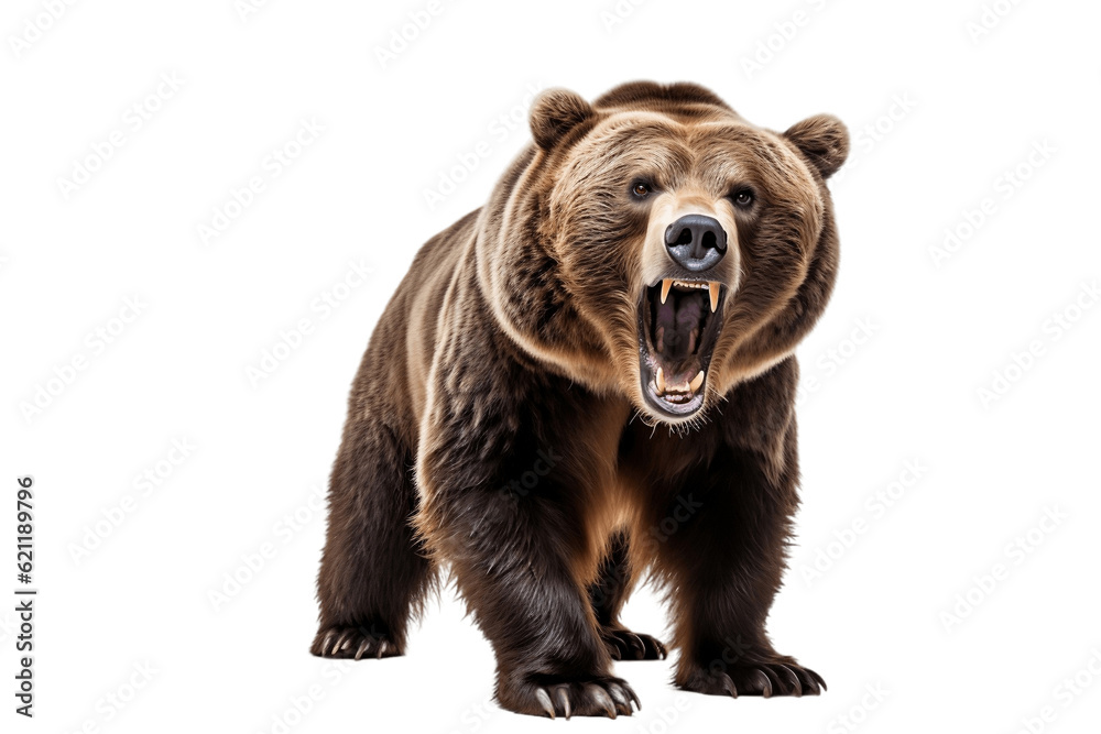 A powerful grizzly bear captured on a transparent background, Generative Ai - obrazy, fototapety, plakaty 