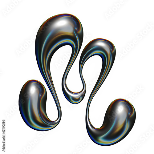 Letter M Liquid Chrome Metal, 3d Realistic Futuristic Font Melted