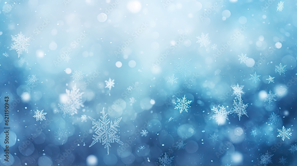 Winter blurred background with snowflakes and lights