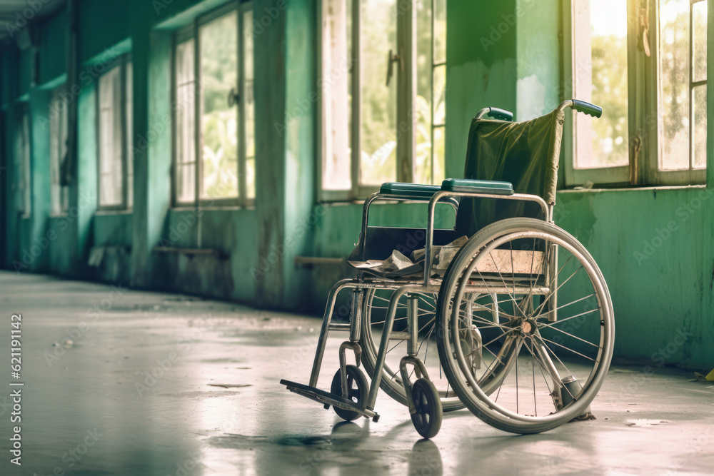 wheelchair and abandoned hospital, Generative AI