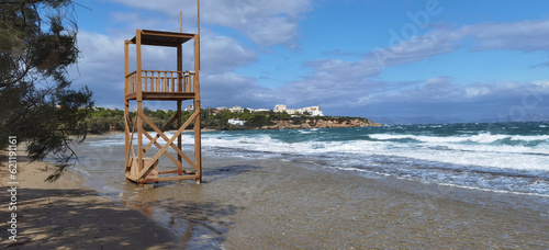 panoramic view of  Marikes beach in Greece at winter
