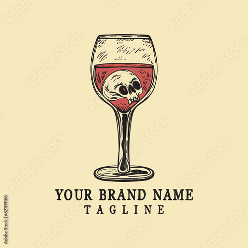 A glass of wine with a skull's head in it Vector t shirt design