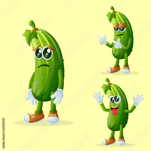 Cute cucumber characters with different facial expressions