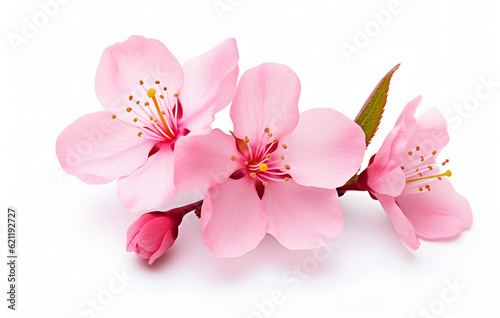 macro Pink cherry tree blossom, Bright pink cherry tree flowers isolated on white