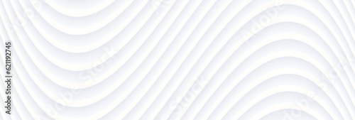 Abstract white background with 3d waves lines pattern, minimal white gray striped vector background