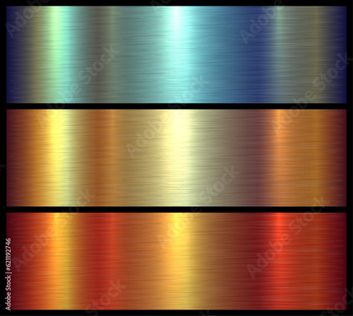 Metal textures shiny brushed metallic backgrounds, multicolored lustrous pattern.