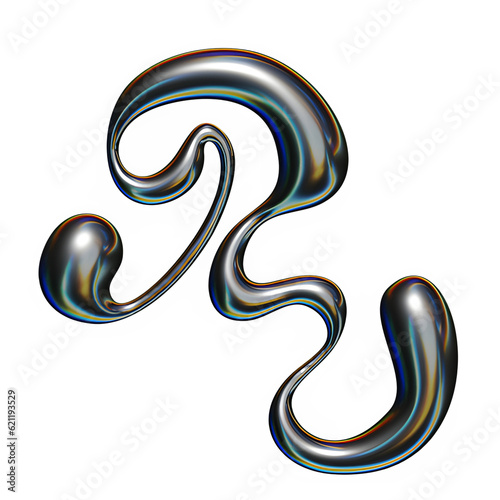 Letter R Liquid Chrome Metal, 3d Realistic Futuristic Font Melted