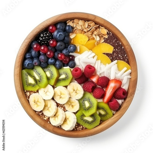 acai bowl with different fruits on white background created using generative AI tools