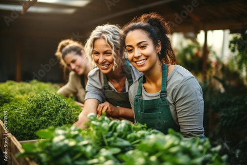 Happy multiethnic female farmer working inside the greenhouse