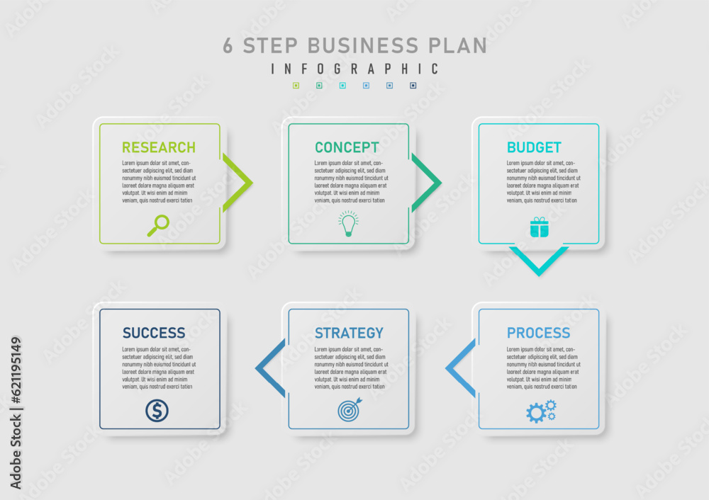 6 step business planning infographic A gray square with a colored outline with a navigation arrow. In the center there are letters and icons. gray gradient background design for product, marketing 6 step business planning infographic A gray square with a colored outline with a navigation arrow. In the center there are letters and icons. gray gradient background design for product, marketing