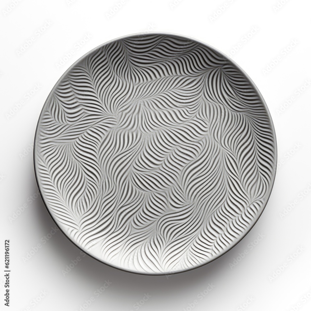 monochrome grey dinner plate on white background - top view picture created using generative Ai tools
