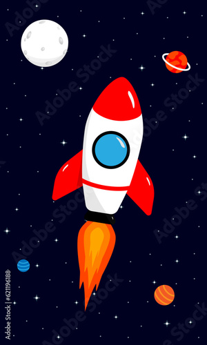 Rocket and space background template Vector illustration