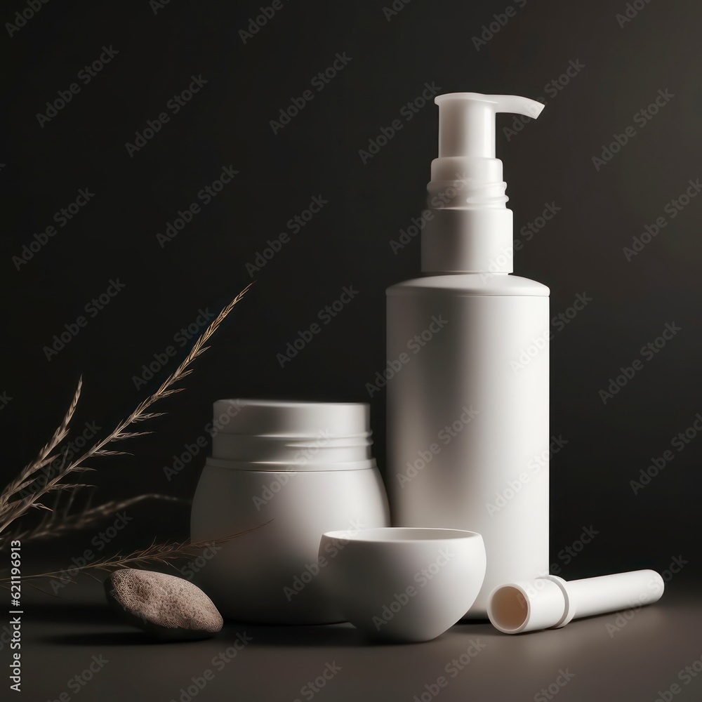 Mock up skincare product for presentation/promotion on a minimalist background. Generative AI