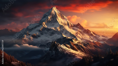 Sunrise Splendor Captivating Mountain Peak During a Breathtaking Hike
