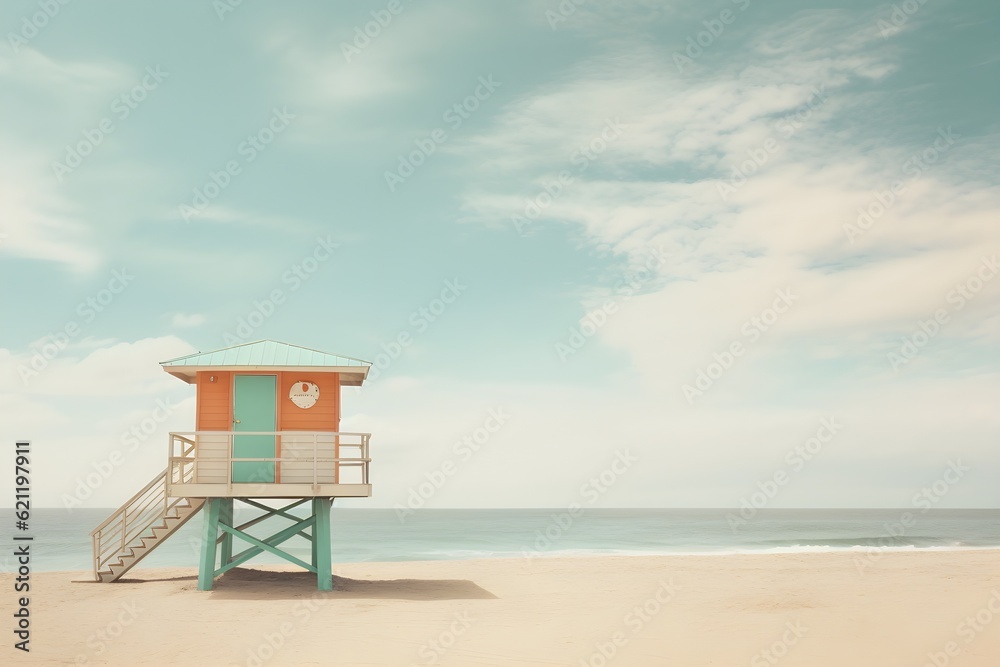 A lifeguard hut on the Beach on a sunny day, copy space