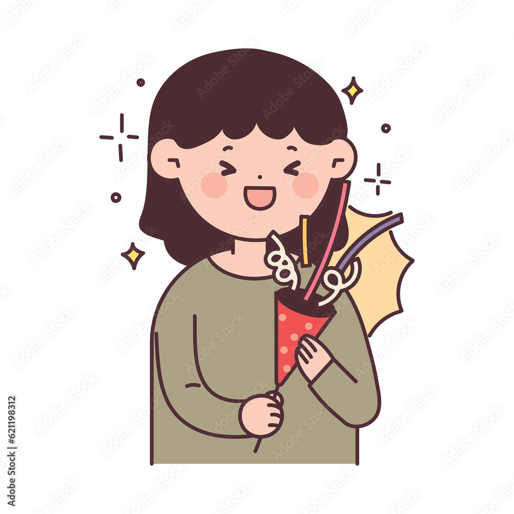 Girl blowing off party firecrackers. Girl blowing off party firecrackers.