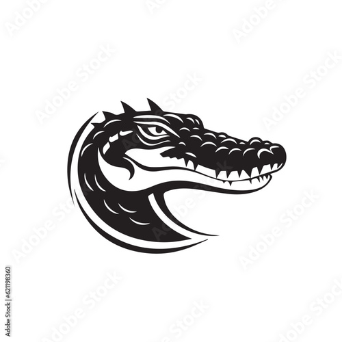 Vector of crocodile design in cartoon doodle style. Wild Animals. Reptile. Easy editable layered vector illustration. Logo  icon style. Black and white 