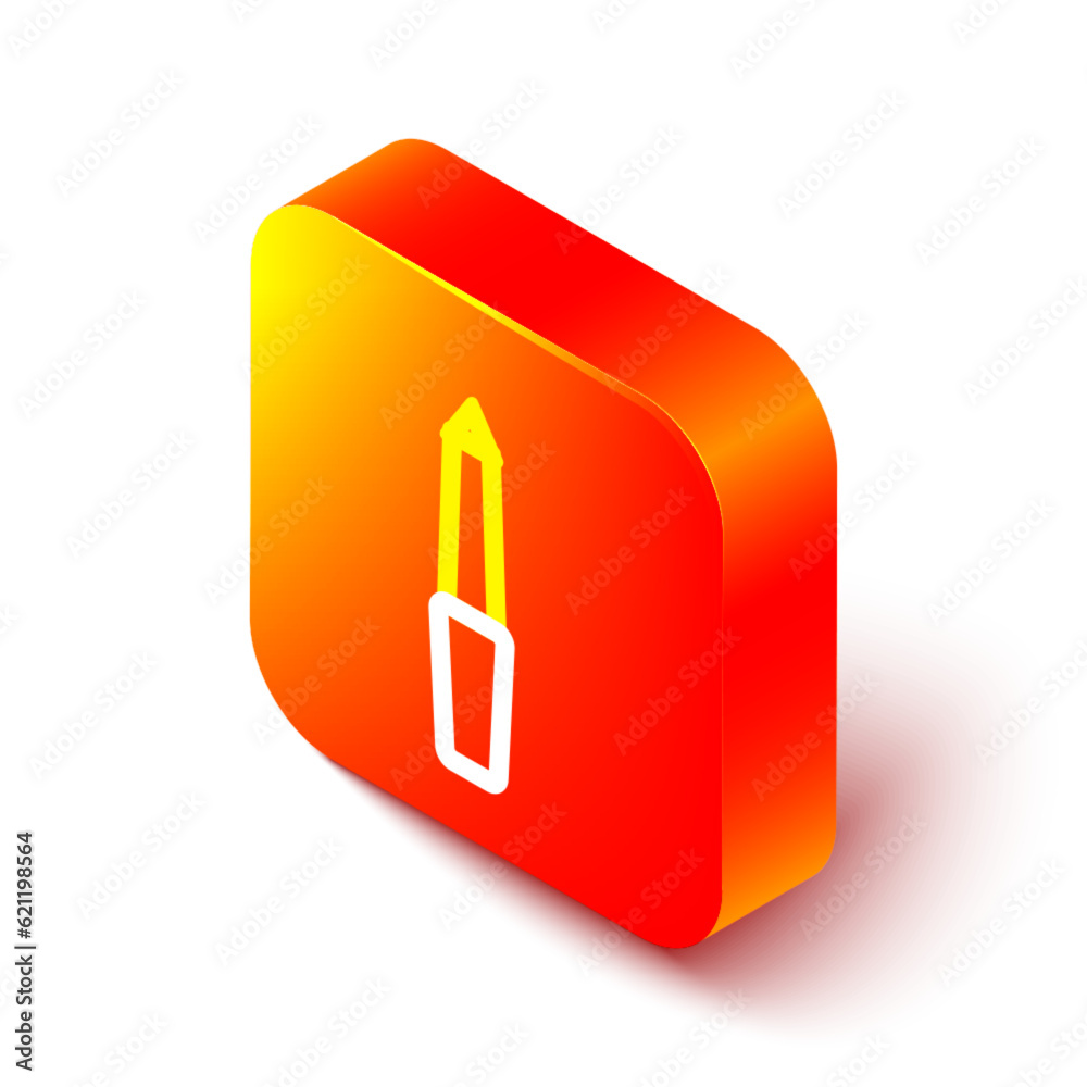 Isometric line Nail file icon isolated on white background. Manicure tool. Orange square button. Vector Isometric line Nail file icon isolated on white background. Manicure tool. Orange square button. Vector