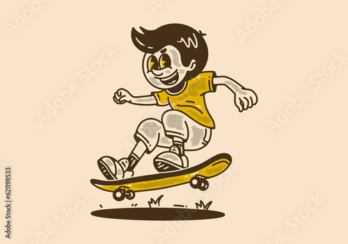 Mascot character design of a guy jumping on skateboard