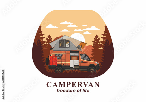 Large van with roof tent illustration design