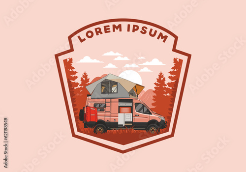 Large van with roof tent illustration design