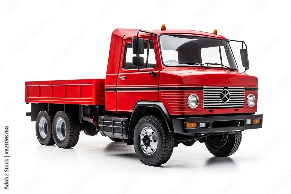 A vibrant red truck on a clean white background, Generative Ai