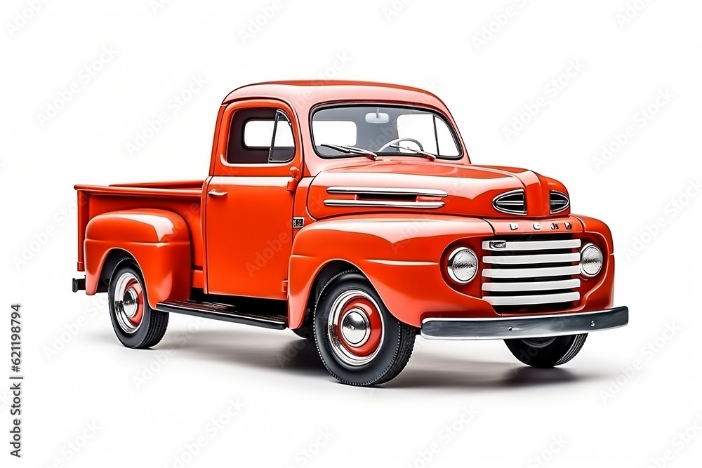 A vibrant red truck on a clean white background, Generative Ai