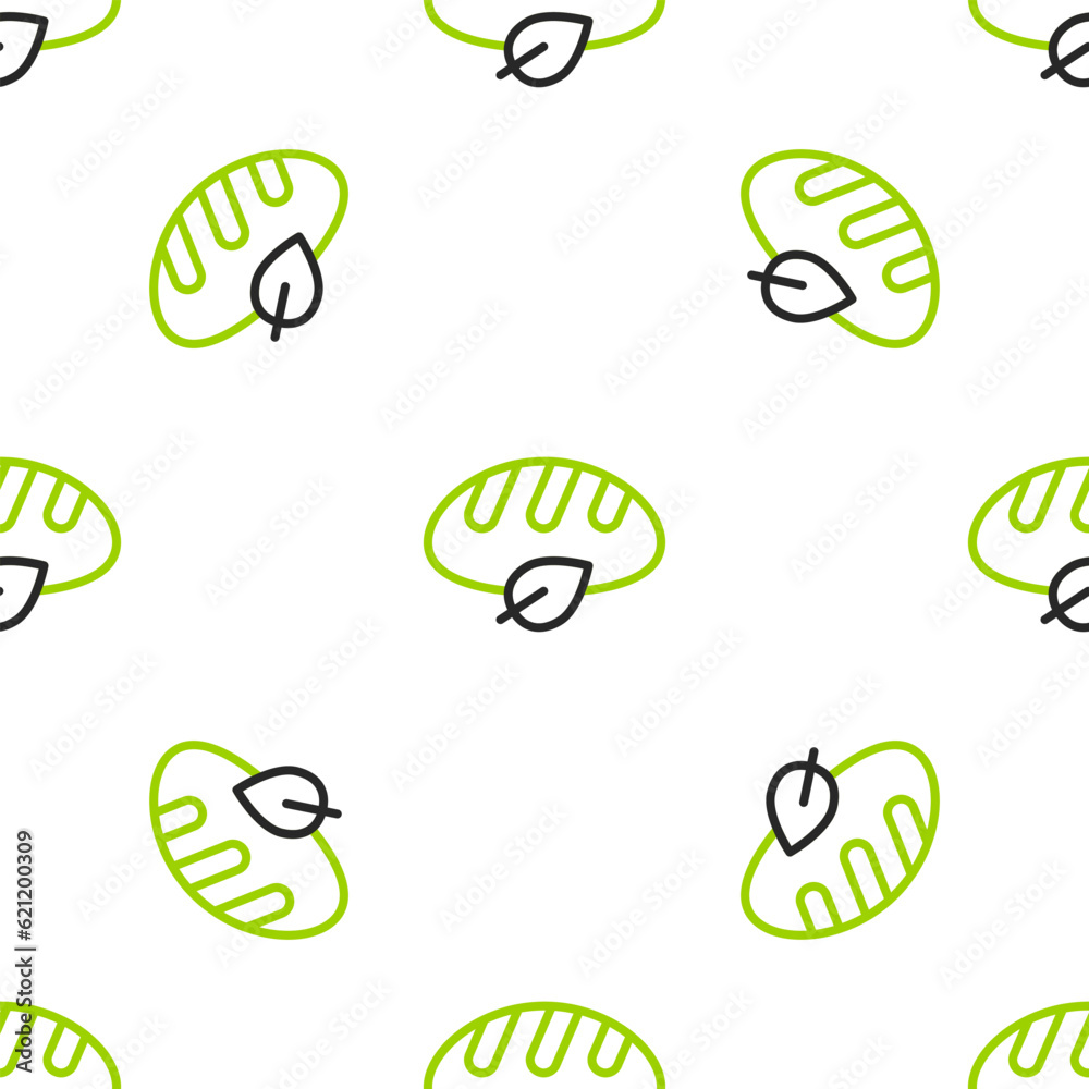 Line Vegan bread loaf icon isolated seamless pattern on white background. Vector