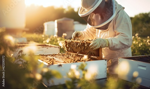 beekeeper working in the garden