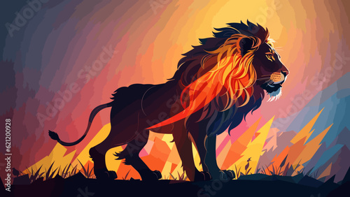 lion sun set art