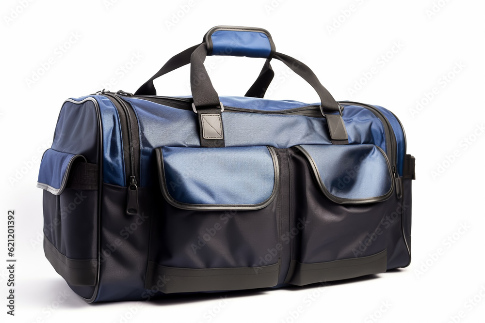 a travel bag on isolated white background. closeup, hightly sharpen, generative ai a travel bag on isolated white background. closeup, hightly sharpen, generative ai