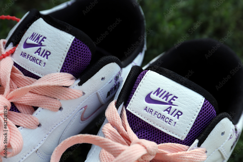 KYIV, UKRAINE - JULY 7, 2023: Fashion Sneakers Nike Air Force 1 on grass  Stock Photo | Adobe Stock