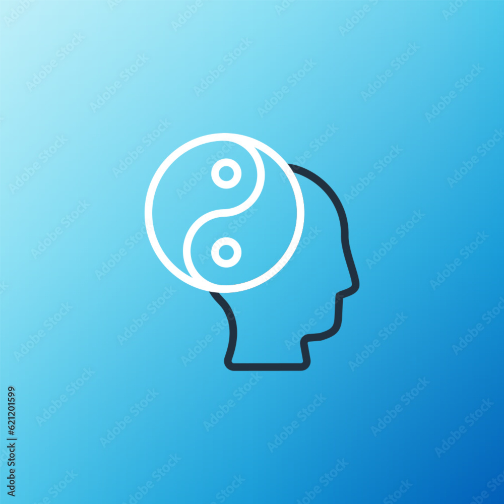 Line Yin Yang symbol of harmony and balance icon isolated on blue background. Colorful outline concept. Vector Line Yin Yang symbol of harmony and balance icon isolated on blue background. Colorful outline concept. Vector