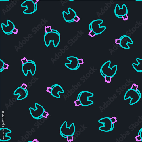 Line Chinese fortune cookie icon isolated seamless pattern on black background. Asian traditional. Vector