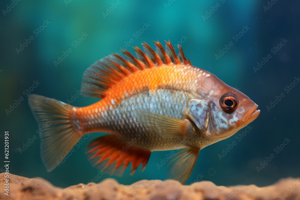 Very cute Cichlid, full body in nature, national geography, Wide life animals. AI Generated.