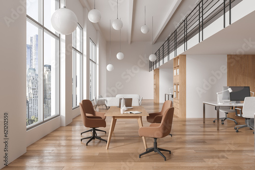 Cozy business room interior with meeting  coworking and chill space with window