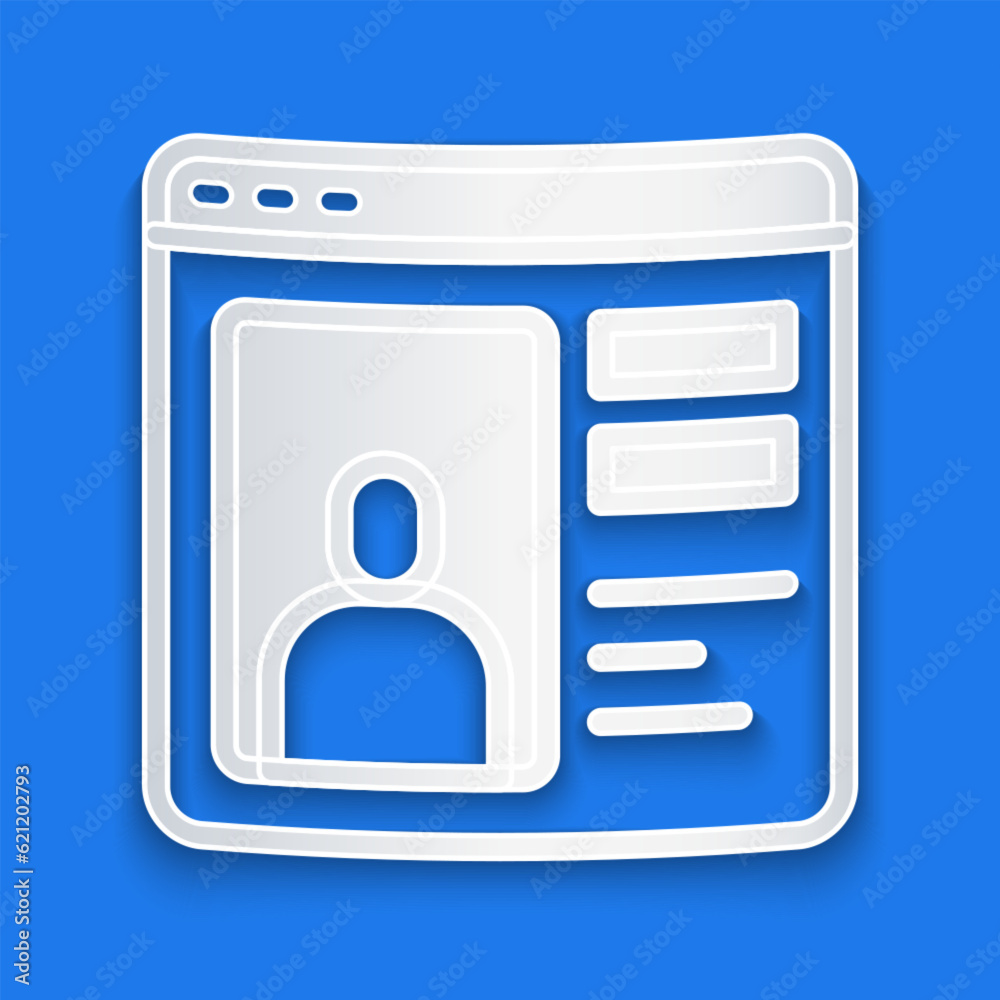 Paper cut Dating app online laptop concept icon isolated on blue background. Female male profile flat design. Couple match for relationship. Paper art style. Vector Paper cut Dating app online laptop concept icon isolated on blue background. Female male profile flat design. Couple match for relationship. Paper art style. Vector