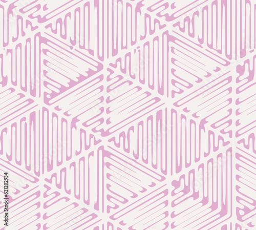 Fondant pink white colours traingle hand abstract draw minimal seamless geo pattern in vector . Shibori print. Watercolour stripe batik. Handmade shirt tie dye Japan traditional tile. photo