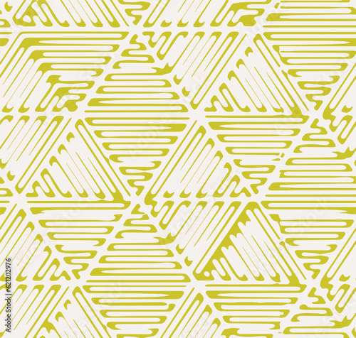 Abstract modern cyber lime
hand drawn geometric line, stripe triangles seamless pattern design for for scarf, rug, clothing, duvet cover, tile, carpet Mosaic  maze 