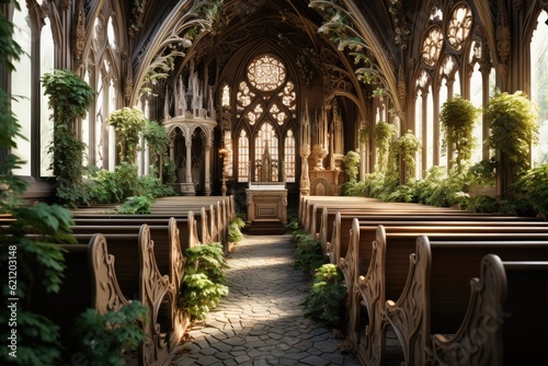 A shot of the castle s chapel  featuring stunning stained glass windows  intricate woodwork  and a peaceful atmosphere