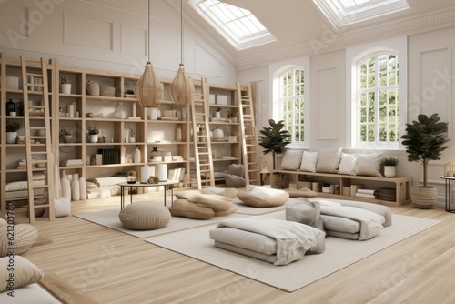 A multi-purpose yoga loft that doubles as a community space, hosting workshops, events, and gatherings, fostering connections and promoting holistic well-being within a supportive and inclusive enviro