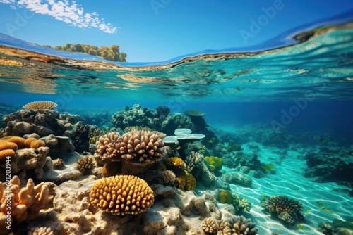 A detailed shot of a stunning coral reef with intricate coral formations and a diverse collection of colorful fish  capturing the essence of life and vitality in the underwater world