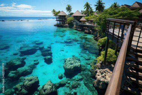 An 8k aerial view of a vast coral reef, alive with a multitude of colorful fish, creating a breathtaking mosaic of colors in the crystal-clear waters below © Matthias