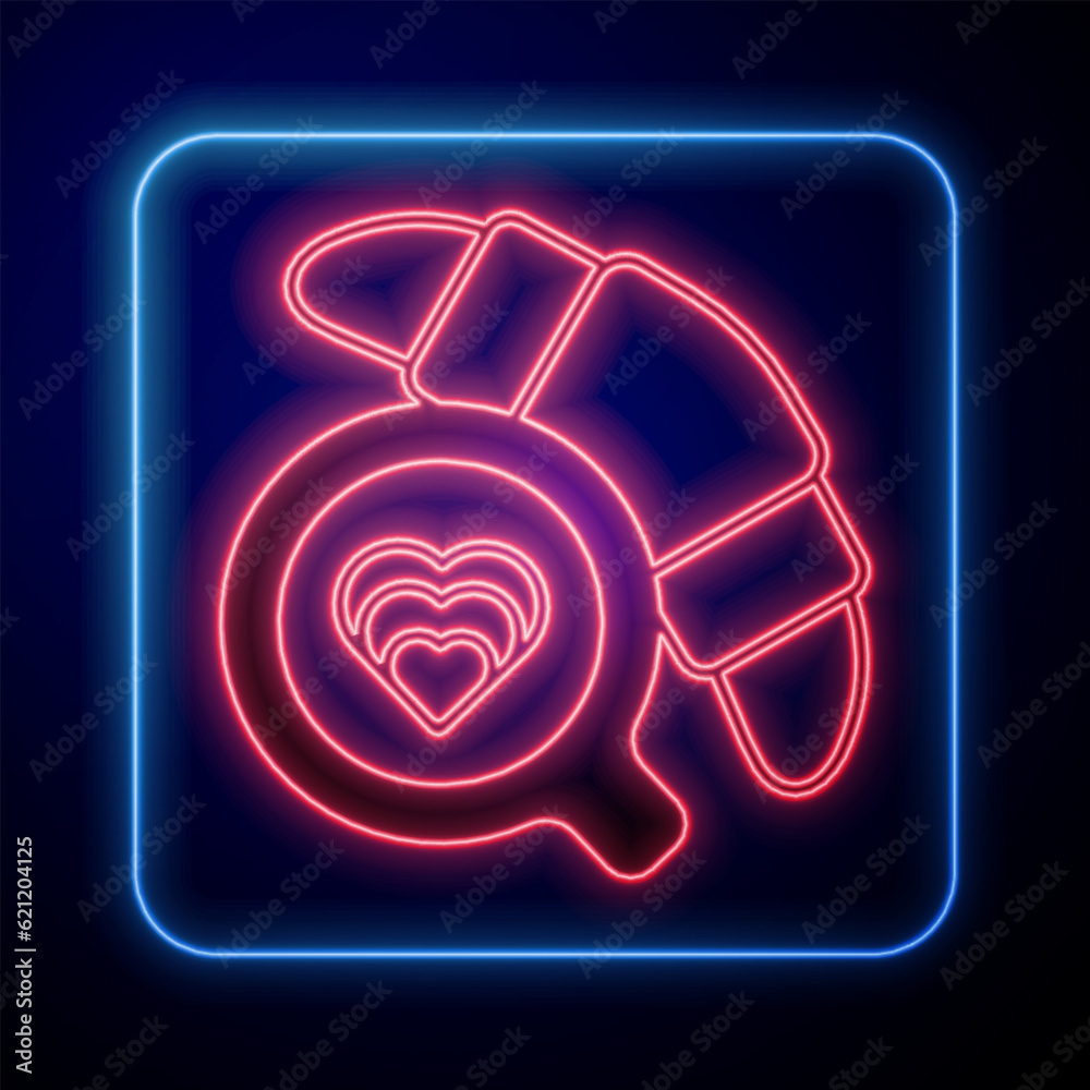 Glowing neon Coffee cup with croissant icon isolated on black background. Tea cup. Hot drink coffee. Vector Glowing neon Coffee cup with croissant icon isolated on black background. Tea cup. Hot drink coffee. Vector