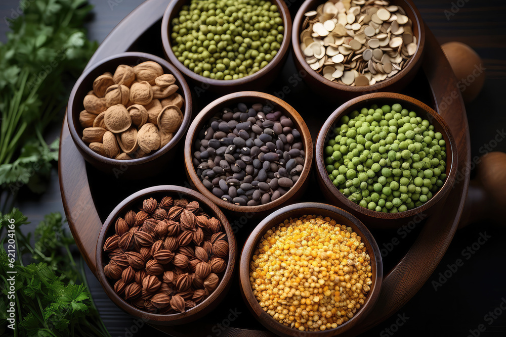 A photograph featuring an assortment of different legume varieties, emphasizing the diverse shapes, sizes, and colors of legumes in A photograph featuring an assortment of different legume varieties, emphasizing the diverse shapes, sizes, and colors of legumes in