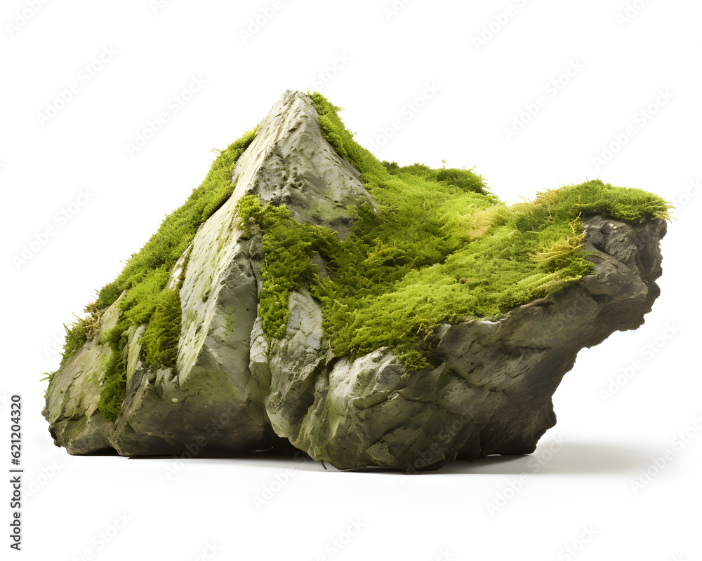 green moss on a rock isolated on white background green moss on a rock isolated on white background