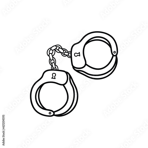 Hand drawn Kids drawing Cartoon Vector illustration handcuffs icon Isolated on White Background