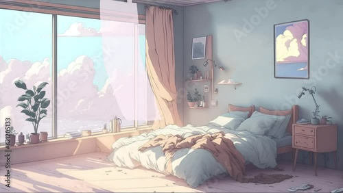animated virtual backgrounds, stream overlay loop wallpaper, cozy lo-fi living room, vtuber asset twitch zoom OBS screen, anime chill hip hop. photo