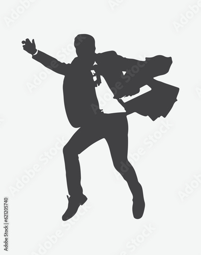 Elevate Your Business Success, Silhouettes of Excited Jumping Businessmen