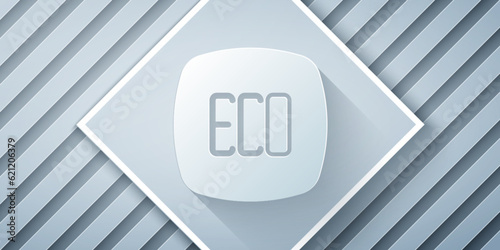 Paper cut Leaf Eco symbol icon isolated on grey background. Banner, label, tag, logo, sticker for eco green. Paper art style. Vector